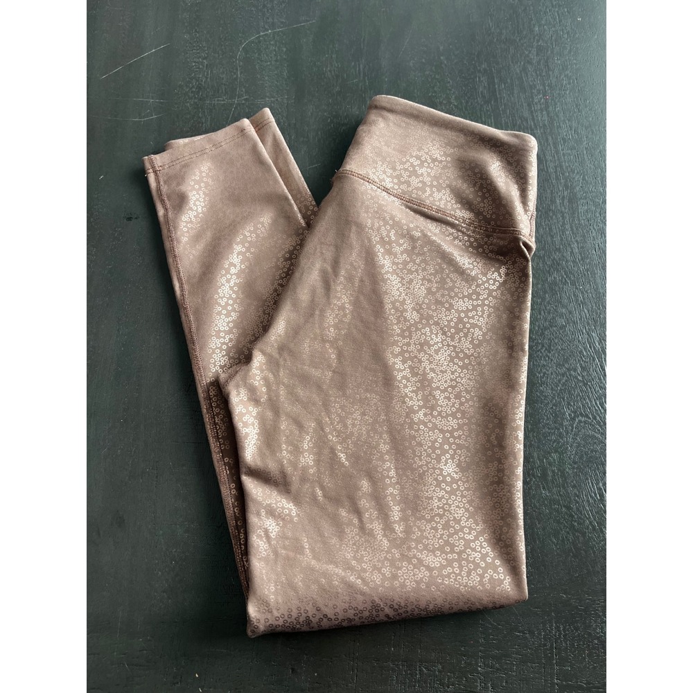 NOLI Active Womens Rose‎ Gold Metallic Foil Dot High Rise Leggings Copper Size S